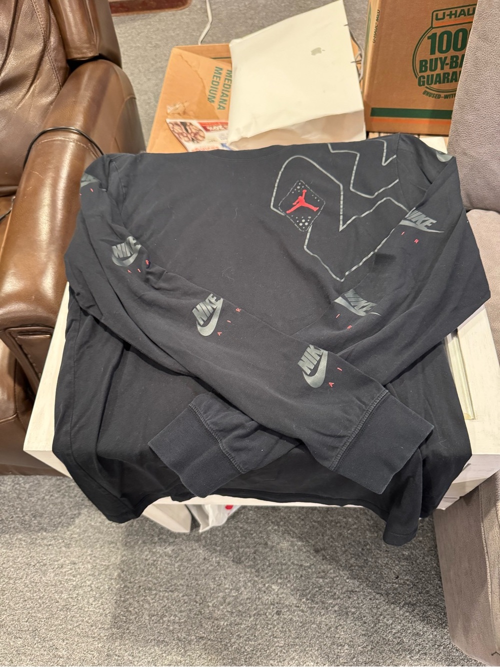 Jordan Black Long Sleeve Shirt with Grey Logos and Red Jumpman